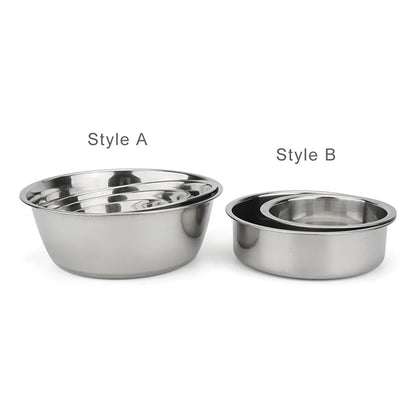 Flared Style A and straight-sided Style B stainless steel bowls side by side
