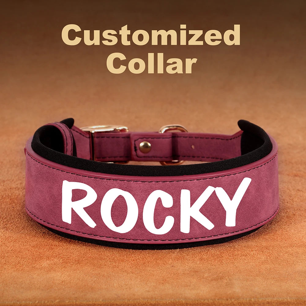 Custom Printed Dog Collars with Name | Wide PU leather dog collars