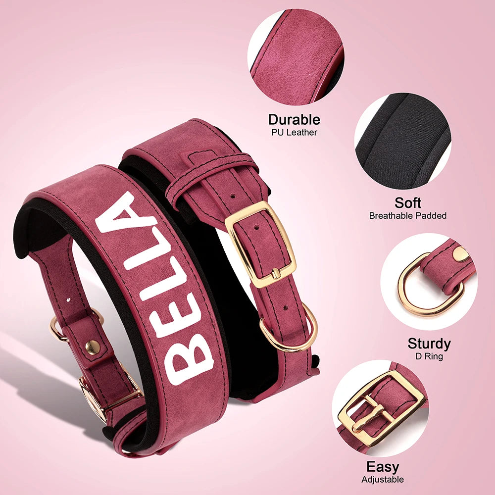 Custom Printed Dog Collars with Name | Wide PU leather dog collars