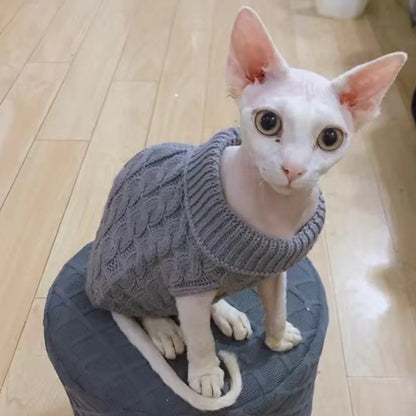 Ash Grey Crochet Cat Sweater for Modern Cats