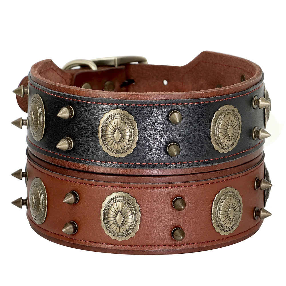 Genuine Leather Stud Dog Collars | Vintage Style Spiked Dog Collar