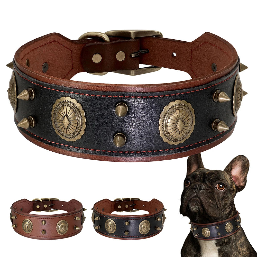 Genuine Leather Stud Dog Collars | Vintage Style Spiked Dog Collar