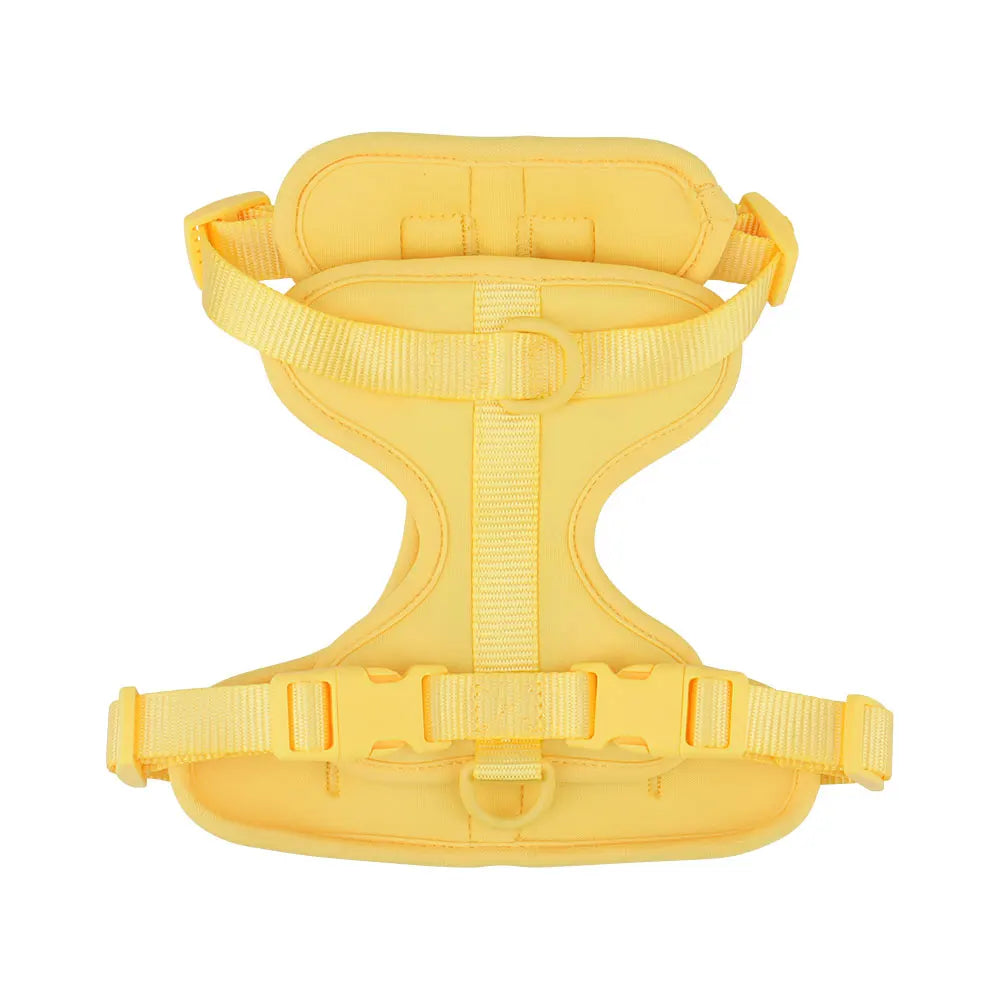 Dog vest harness in yellow, flat lay