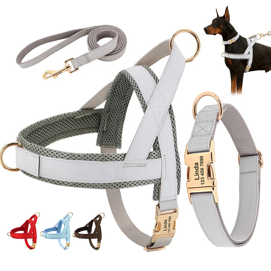 Elite Comfort Set: Personalized Dog Collar, No Pull Dog Harness Set