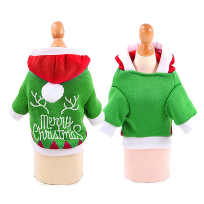 Green Holiday Elf | Hooded Christmas Cat Sweater for Cats