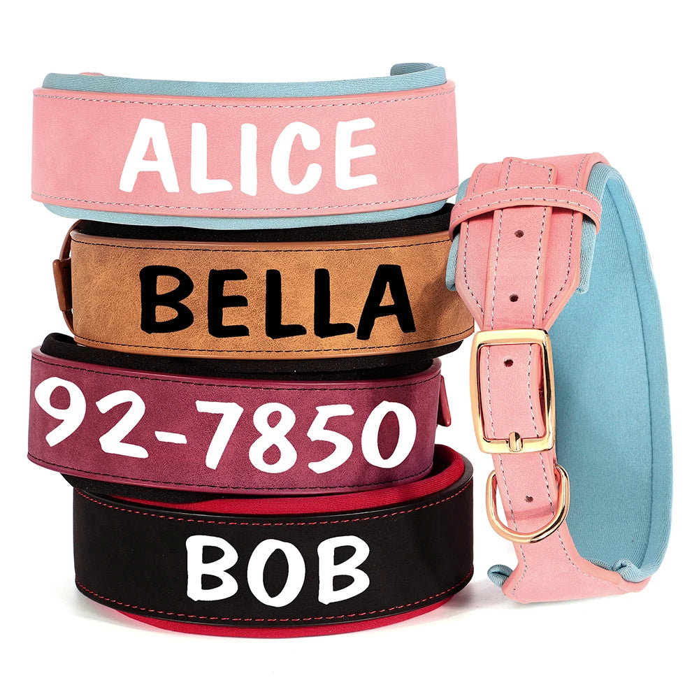 Custom Printed Dog Collars with Name | Wide PU leather dog collars