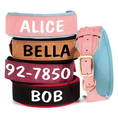 Custom Printed Dog Collars with Name | Wide PU leather dog collars