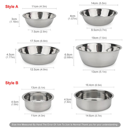 Stainless steel dog bowl size chart with diameter and height for each style