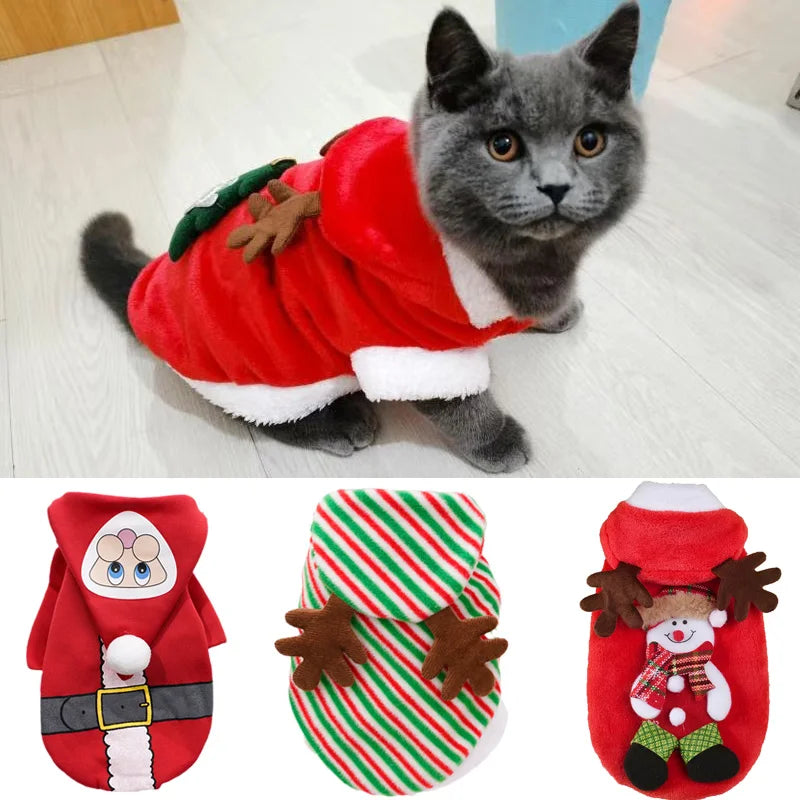 Plaid Holiday Spirit | Hooded Christmas Cat Sweater for Cats