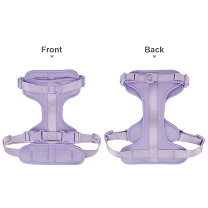 Dog vest harness front and back view in purple