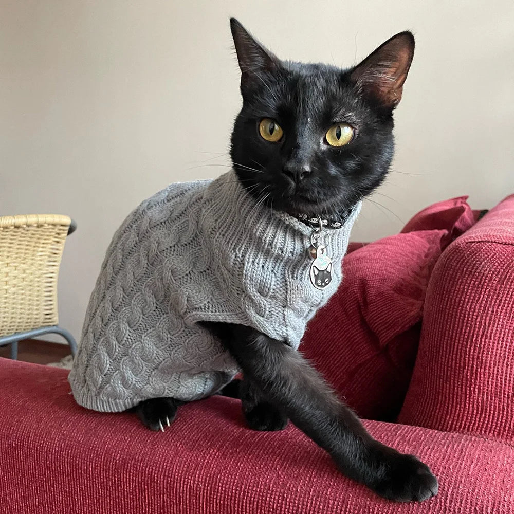 Ash Grey Crochet Cat Sweater for Modern Cats