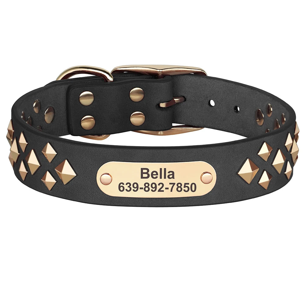 Custom Spiked Dog Collars with Name | Leather Studded Dog Collars