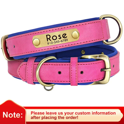 Personalized dark pink leather dog collars