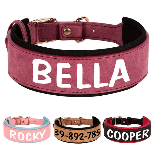 Custom Printed Dog Collars with Name | Wide PU leather dog collars