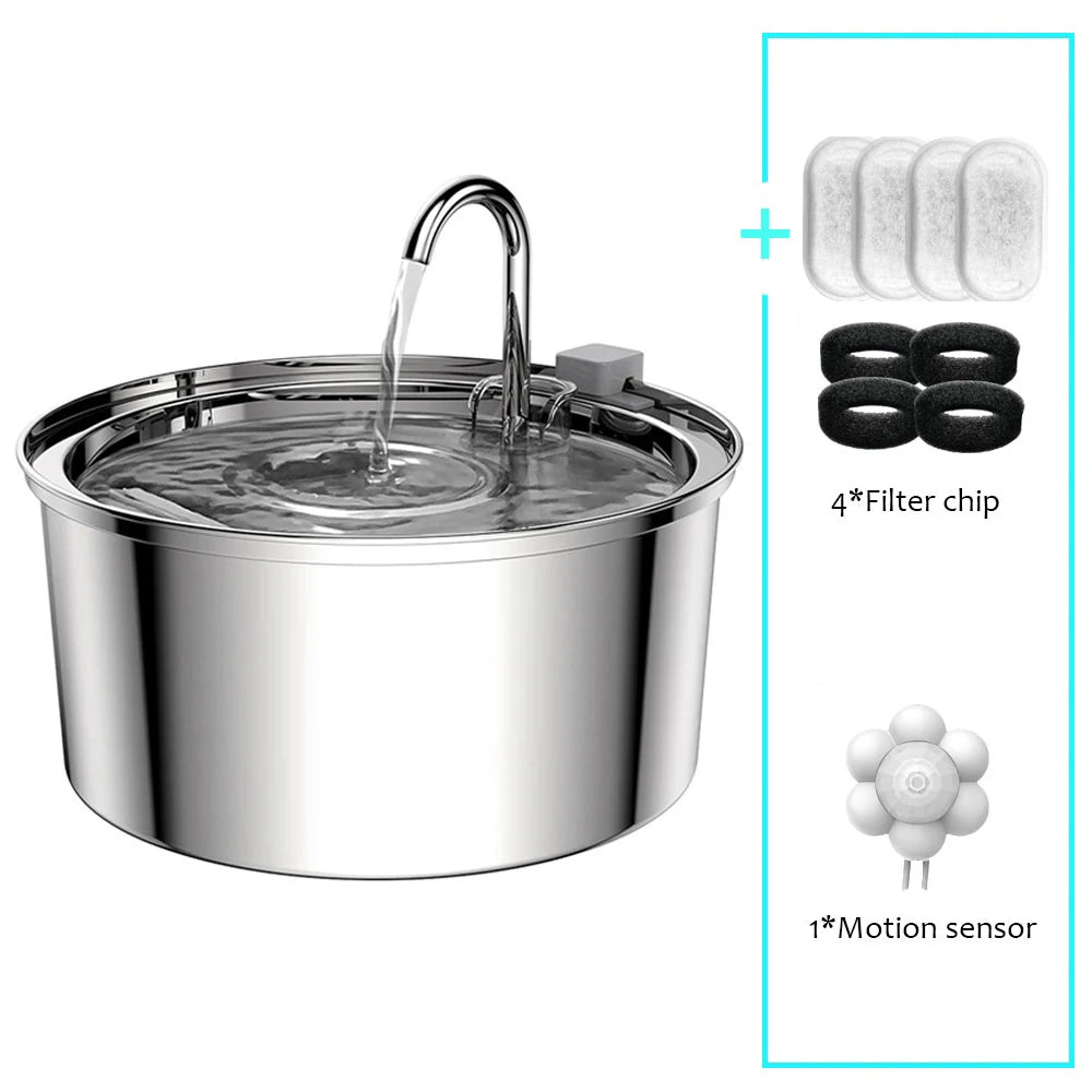 Stainless Steel Cat Water Fountain with Motion Sensor