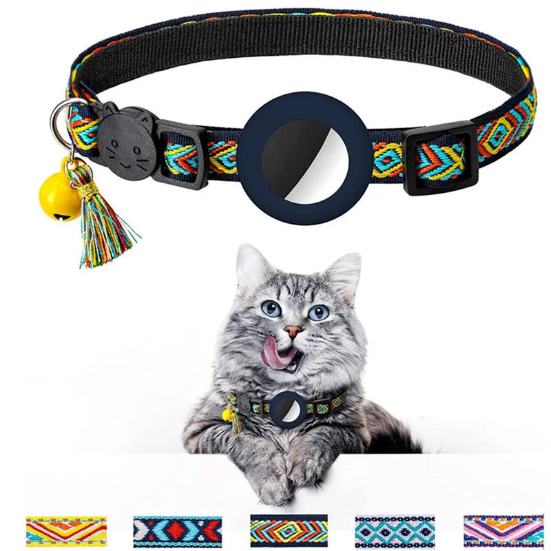 Vibrant Explorer Nylon Cat AirTag Collar with Bell