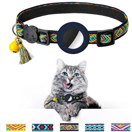 Vibrant Explorer Nylon Cat AirTag Collar with Bell