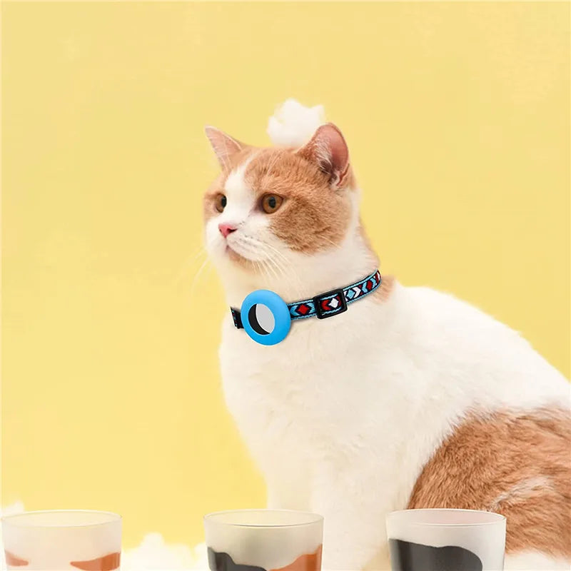 Vibrant Explorer Nylon Cat AirTag Collar with Bell blue color