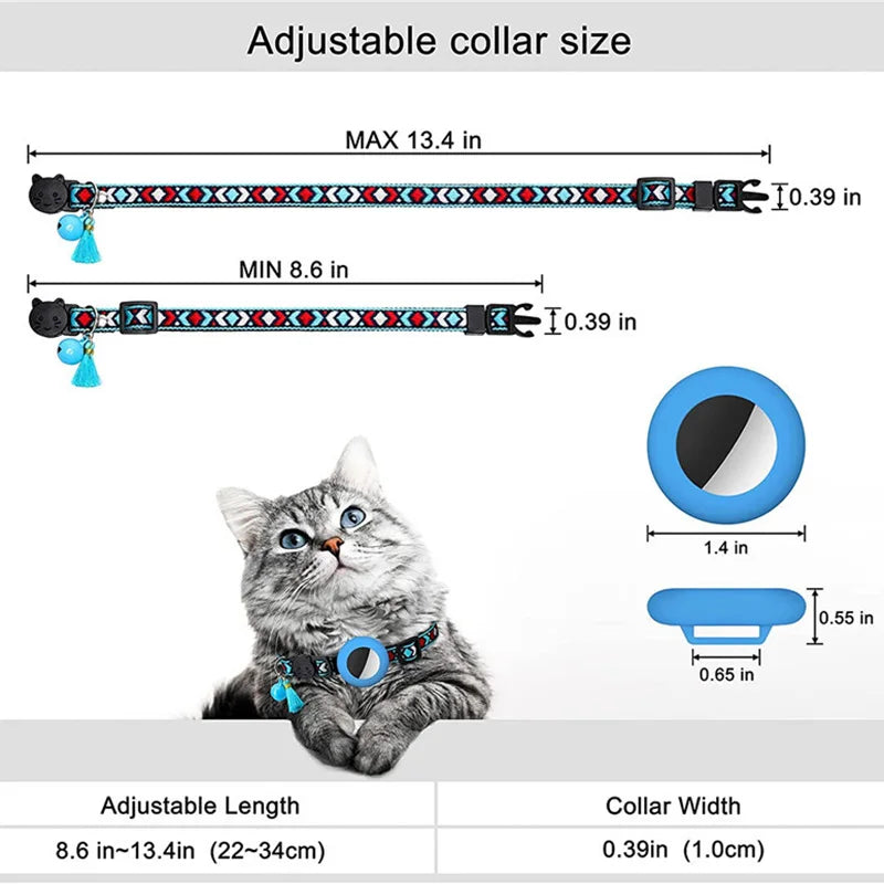 Vibrant Explorer Nylon Cat AirTag Collar with Bell measurement