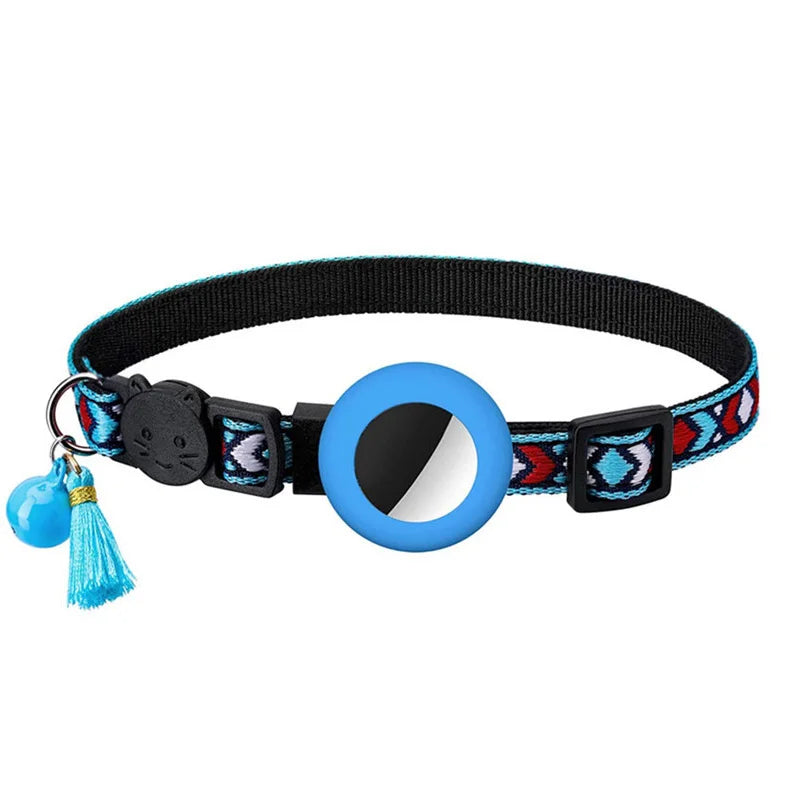 Vibrant Explorer Nylon Cat AirTag Collar with Bell navy blue color
