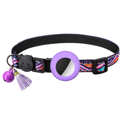 Vibrant Explorer Nylon Cat AirTag Collar with Bell purple