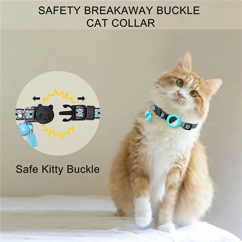 Vibrant Explorer Nylon Cat AirTag Collar with Bell safe breakaway buckle