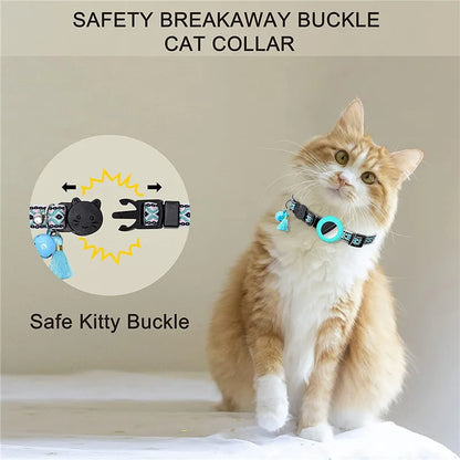 Vibrant Explorer Nylon Cat AirTag Collar with Bell safe breakaway buckle