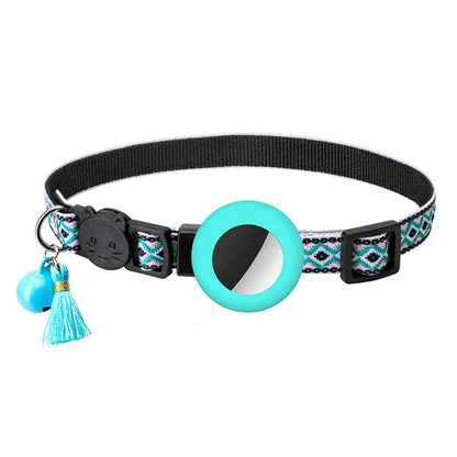 Vibrant Explorer Nylon Cat AirTag Collar with Bell sky blue