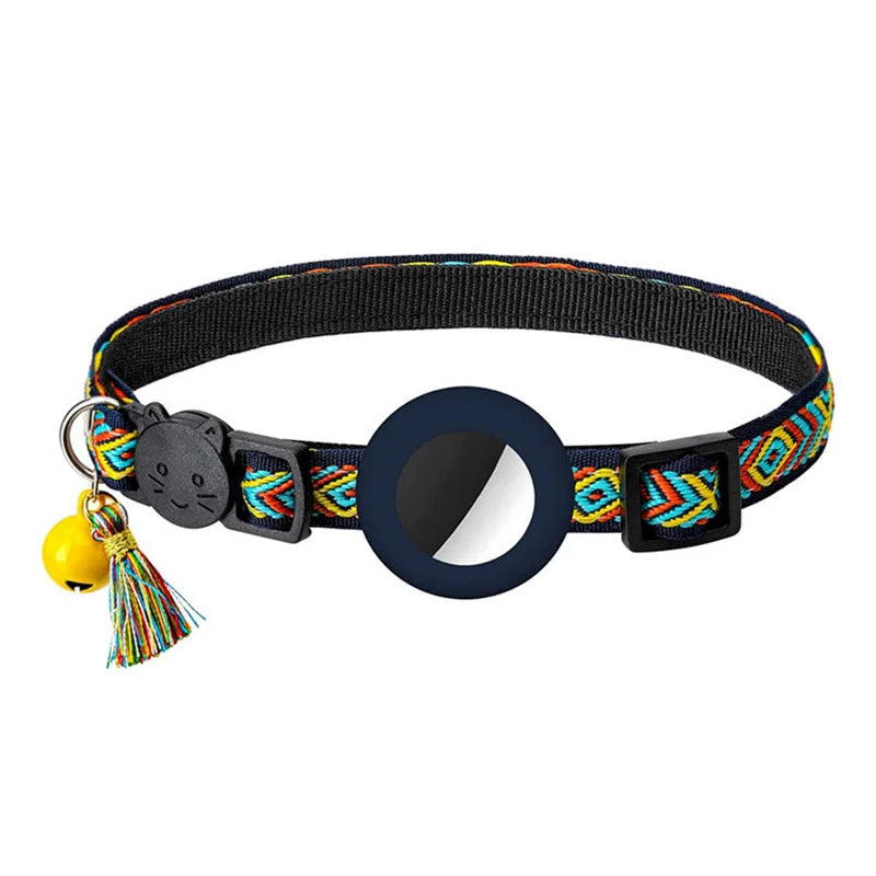 Vibrant Explorer Nylon Cat AirTag Collar with Bell yellow color