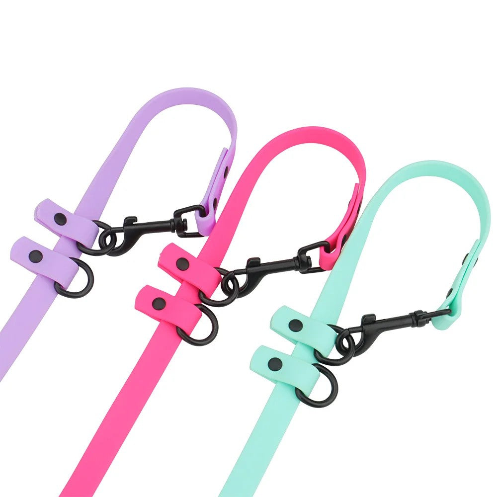 Adjustable length dog leashes in lilac, pink and mint