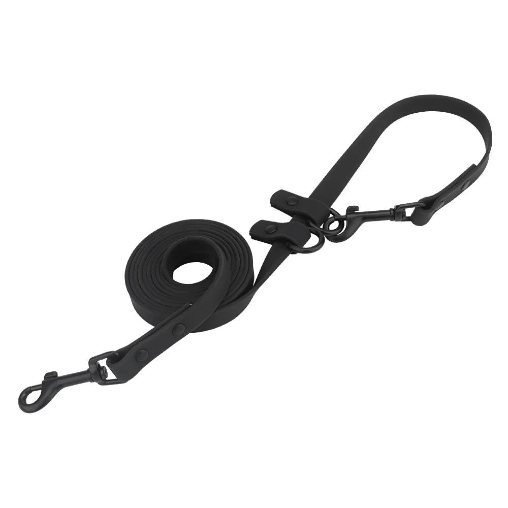 Black adjustable length dog leash with black hooks