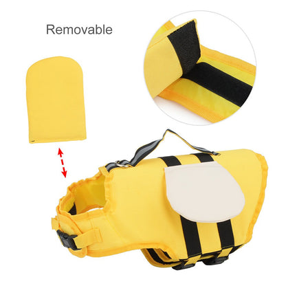 Removable wings and float on the bee dog life jacket