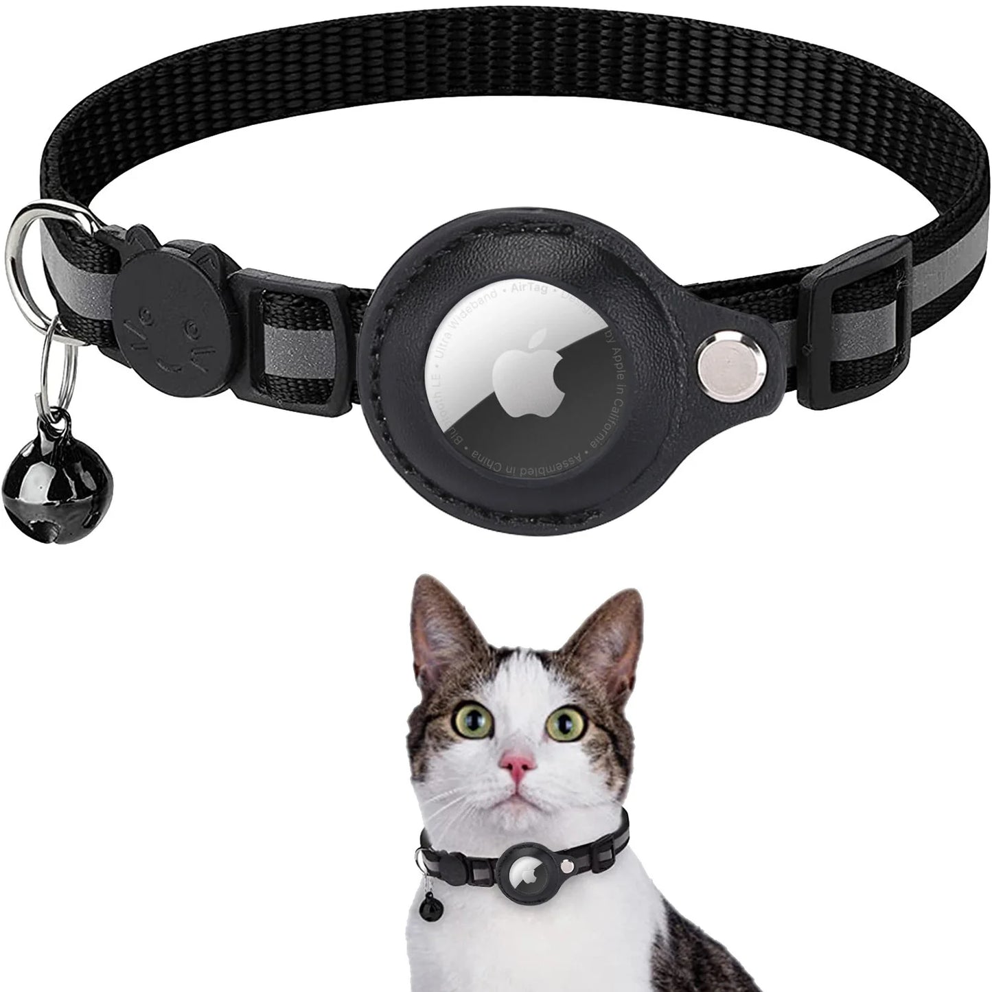 black airtag cat collar, breakaway cat collar with airtag holder, 