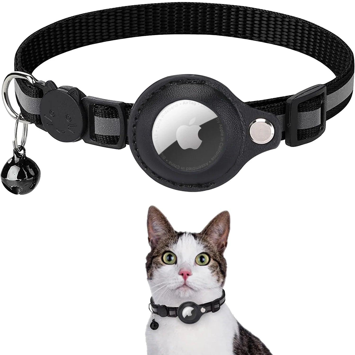 black airtag cat collar, breakaway cat collar with airtag holder, 