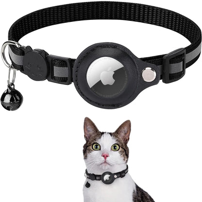 black airtag cat collar, breakaway cat collar with airtag holder, 