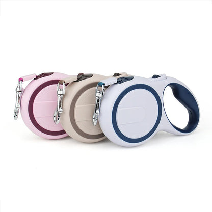 Braided retractable dog leashes in pink, beige and white-navy