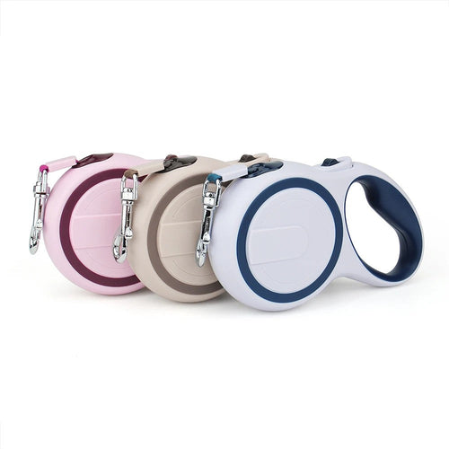 Braided retractable dog leashes in pink, beige and white-navy