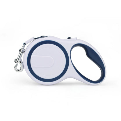 White and navy braided retractable dog leash