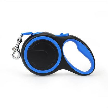 Black and blue retractable leash with braided tape