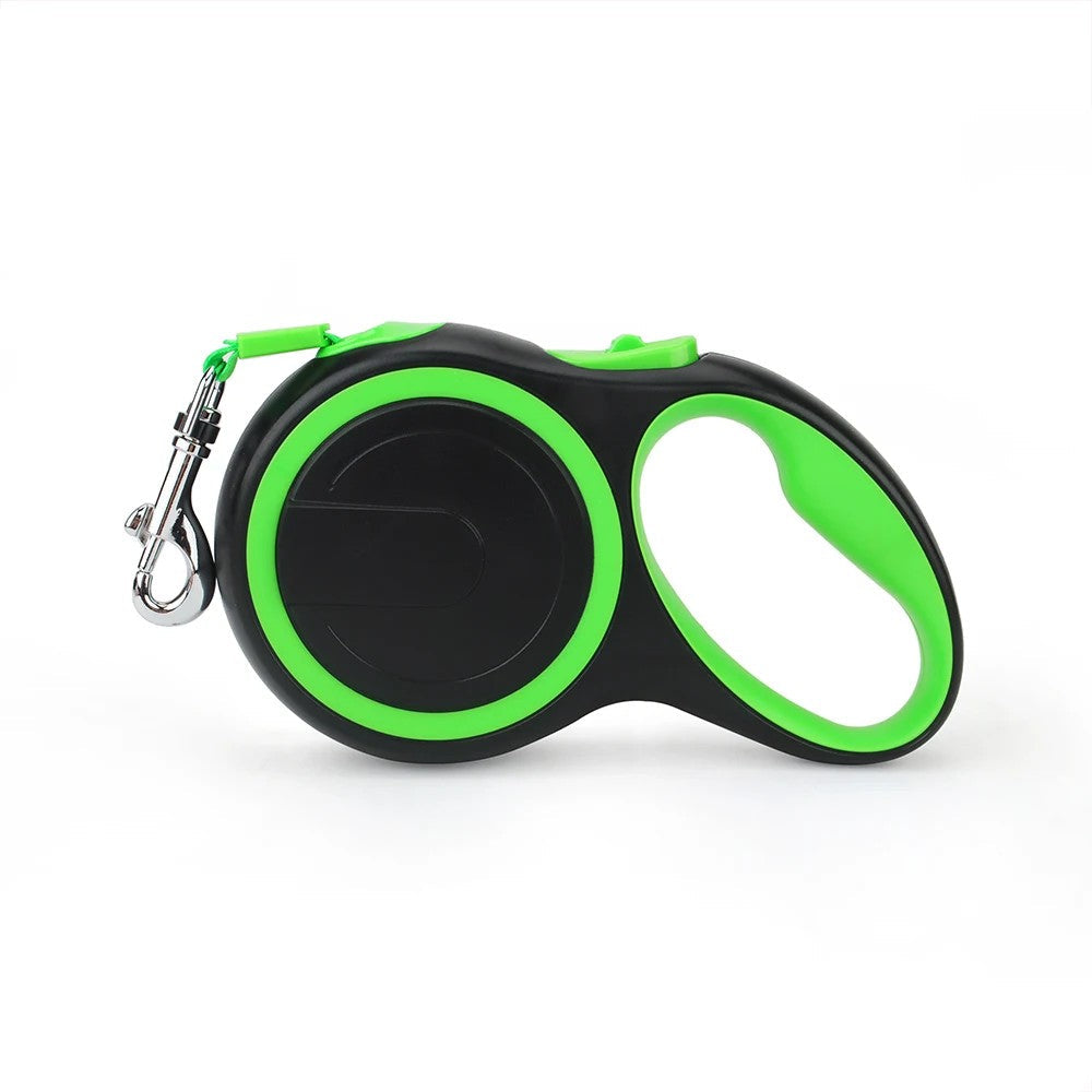 Black and green retractable dog leash