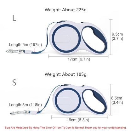 Retractable leash sizes: 3 m and 5 m handle dimensions and weights