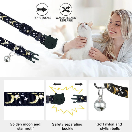 breakaway Cat Collar with AirTag Holder Moon & Star Design features