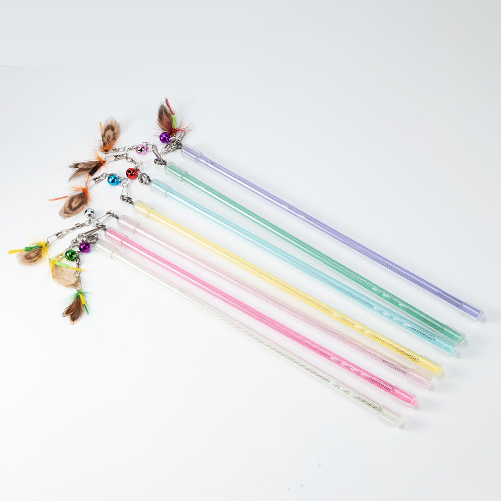Bug cat toy wands in pastel colours with small insect ends