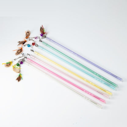 Bug cat toy wands in pastel colours with small insect ends