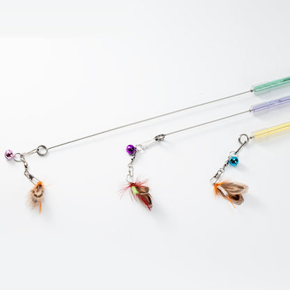 Three insect cat wand ends with feathered bugs and bells