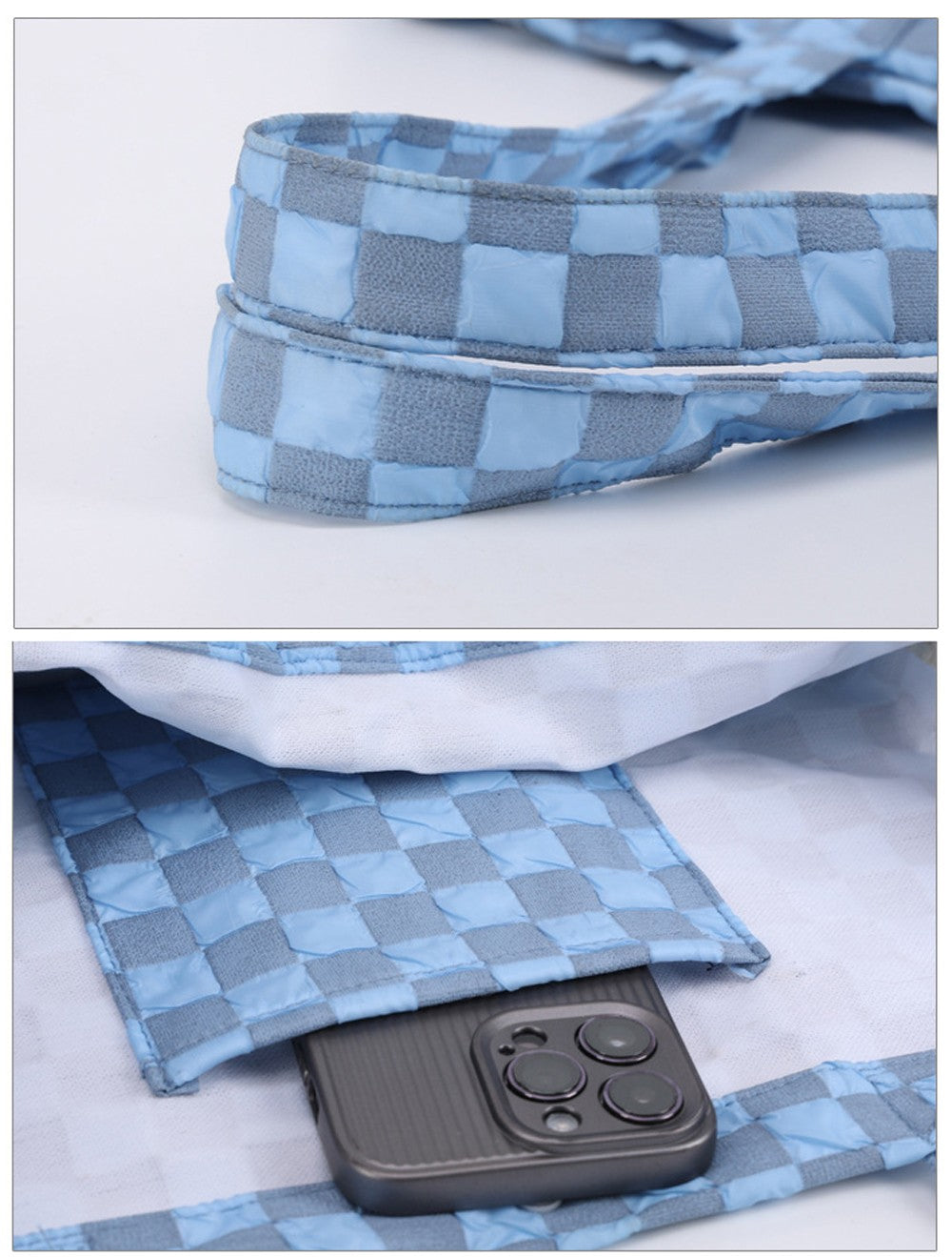 Inside pocket of the carrier bag holding a phone
