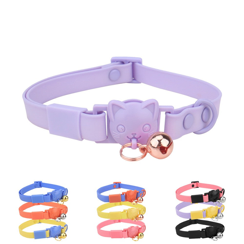 Lilac waterproof cat collar with cat-head buckle and rose gold bell