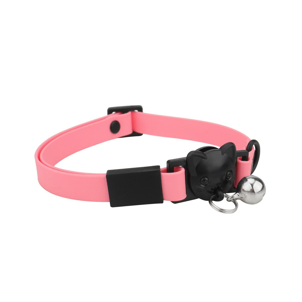 Pink cat collar with bell and black cat-head buckle