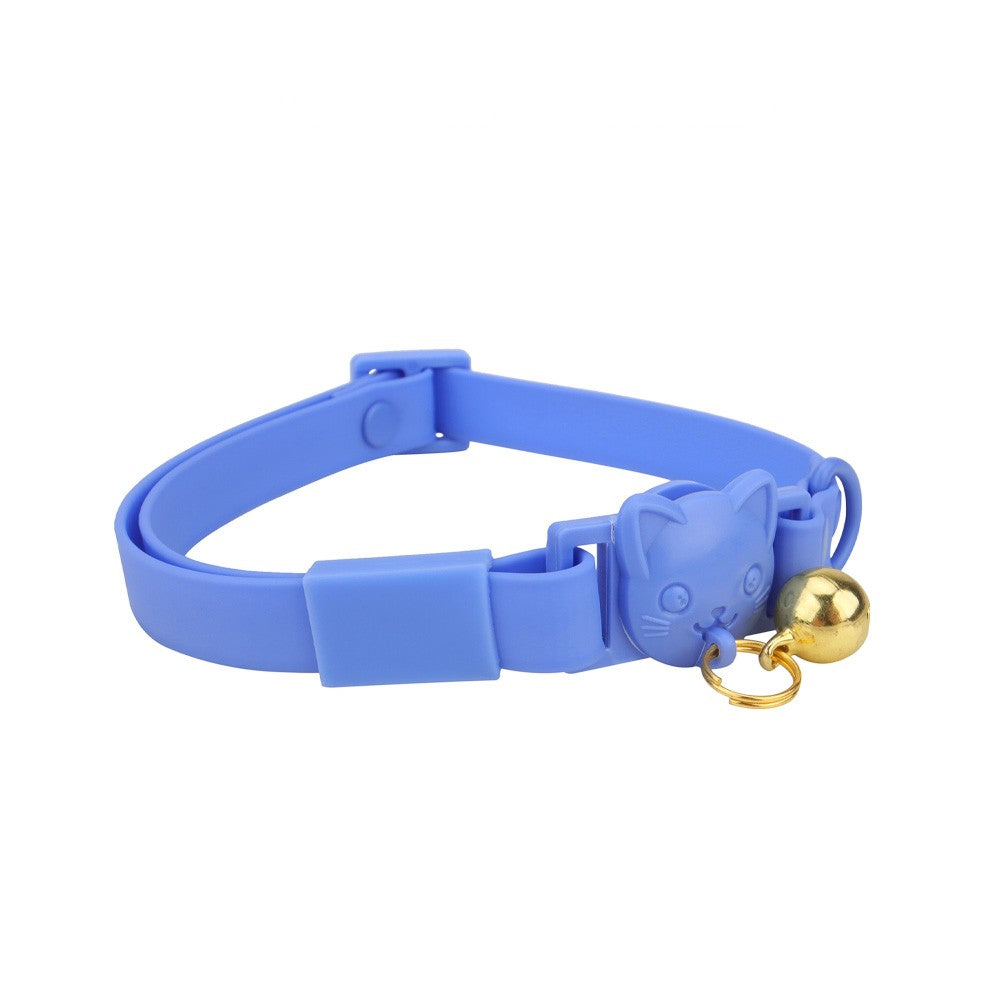 Blue cat collar with bell and blue cat-head buckle