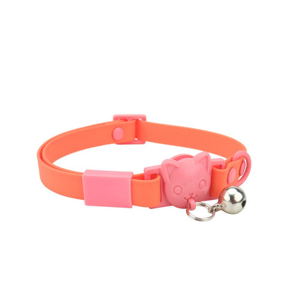 Orange cat collar with bell and pink cat-head buckle